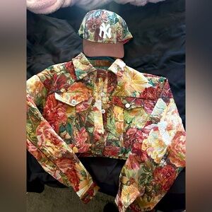 Floral Cropped Jacket and Cap Set